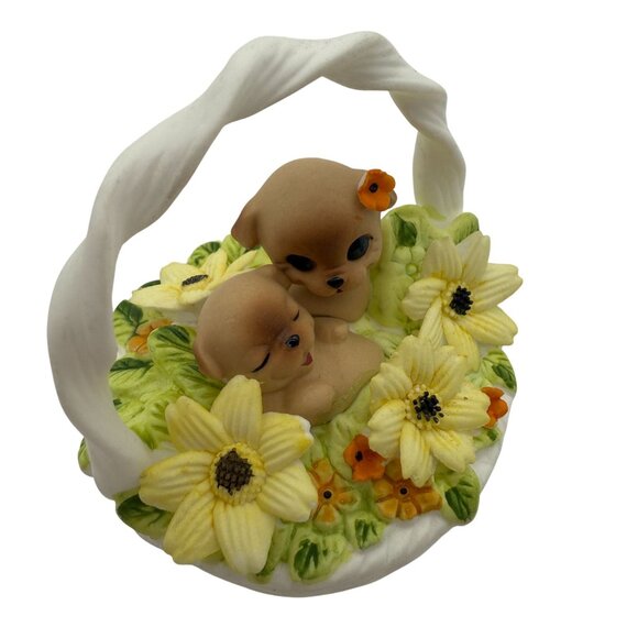 Vtg Josef Originals Puppy Dogs Basket of Love Georgian Fine Bone China Figurine - Picture 6 of 9
